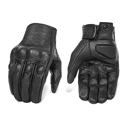 Updated Men’s Leather Motorcycle Gloves with Two Touchscreen Fingers Anti (Updated,perforated / XX-Large)