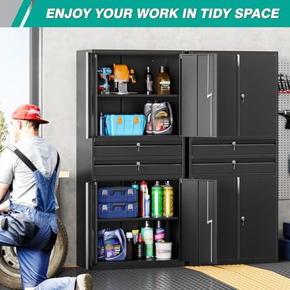 Metal Storage Cabinet with Drawer and Locks (71"H x 31.5"W x 16"D-C / Black)
