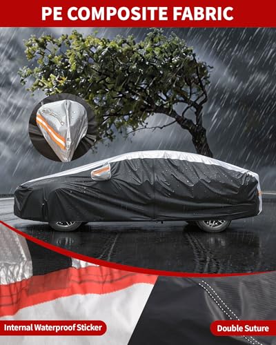 Car Cover Waterproof All Weather for 185" (Silver and Black / 3L+Sedan)