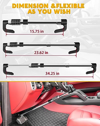 Steering Wheel Lock Anti Theft Device Retractable Brake Pedal Lock Keyless Password 5 Coded Combination Anti Theft Car Security Device Heavy Duty Universal Fit for Vehicle Car Truck Van SUV (Max length of 35.8")