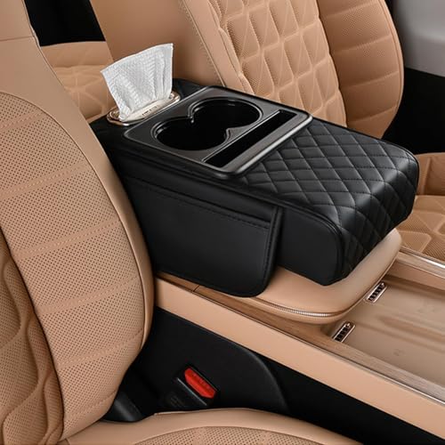 5-in-1 Center Console Cover with Cup Holder & Phone Slot, Universal Car Armrest Cushion Organizer, Leather Armrest Cover for Car (Style-A)