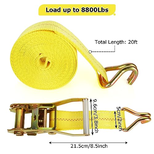 4 Pack 2 Inch Ratchet Straps Heavy Duty 20ft Tie Down Straps Ratchet with Double J Hook