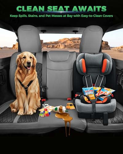 for Jeep Wrangler Leather Custom Car Seat Covers Full Set 4 Door (Gray & Black / JL 18-26 4Door Without Rear Cup Holder)