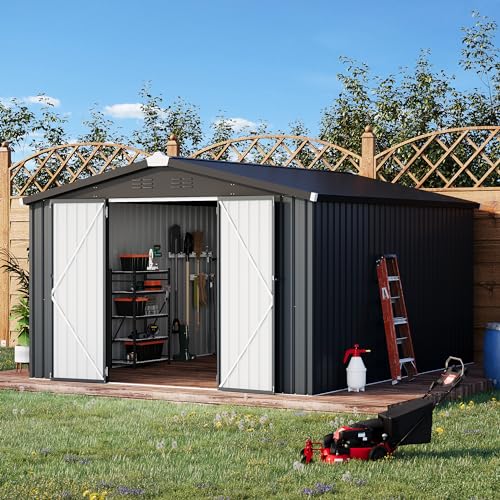 10' x 14' Metal Outdoor Storage Shed (Dark Grey / 10x14)