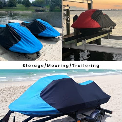 Trailerable Jet Ski Cover 600D Waterproof PWC Cover Fits 103" (Burgundy/Black / Fits from 103"-115"(1 or 2 seater))
