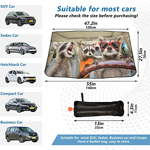 Funny Raccoon Driving Windshield Sun Shade Umbrella Animal Foldable Car Front Window Sunshade Blocks UV Rays Heat Keep Vehicle Cool (multi 5)