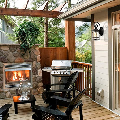 Modern Outdoor Wall Lantern (Black - Seeded Glass / 15.5 Inch)