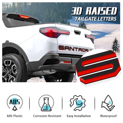 Tailgate Insert Letters Compatible for 2022 2023 2024 2025 Santa Cruz 4D Raised Tailgate Decal Letters (Red Edge Black Faced)