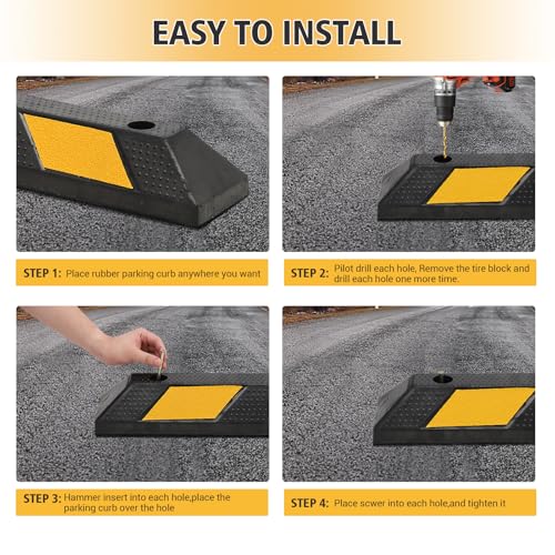 Heavy Duty Rubber Parking Curb1 with 8 Reflective Strips