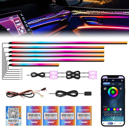 Dreamcolor Acrylic Car Interior Lights 10 in 1 RGB LED Strip Lights APP Control Zoned Control System 252 Color Modes DIY Fiber Optic Ambient Lighting Kits Music Car Neon Light Kits New Version (dreamcolor 10 lights(new))