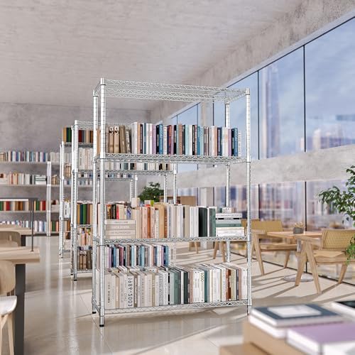3400 LBS Garage Shelving Wide Storage Shelves 4 Tier Metal Shelves Heavy Duty Adjustable Utility Shelf Rack Chrome 17.7" D x 47.2" W x 70.4" H (4 Tier, 17.7" D x 47.2" W x 70.4" H / Chrome)