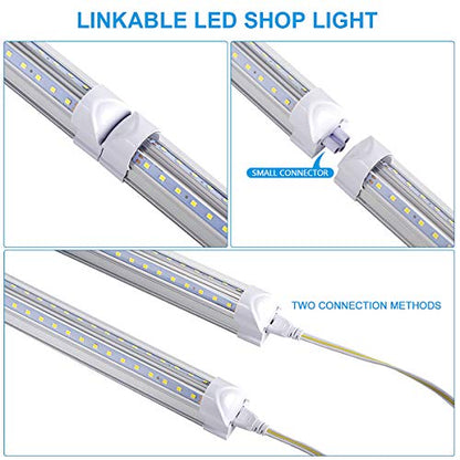 4 Pack Led Shop Lights (4PCS 8FT 2 Row V-Shape 6000K)