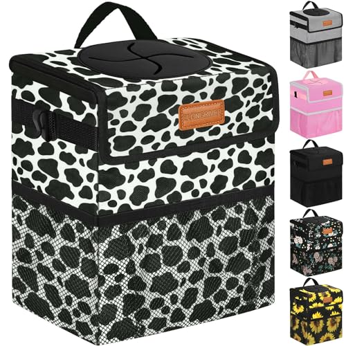 Leak Proof Car Trash Can with Lid Cow Print (Cow Print / 2 Gallons)