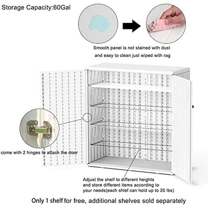Indoor Outdoor Storage Cabinet Waterproof with Shelf (White)