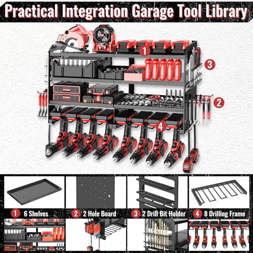 Power Tool Organizer Wall Mount (Black / 1PC 8 Drills Holder)