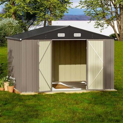 10x8 FT Outdoor Storage Shed with Floor Frame (Gray / 10x8 FT)