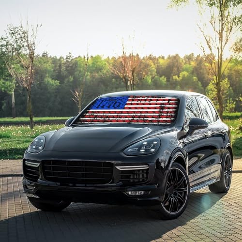 Retro USA American Flag Car Windshield Sunshade Umbrella Car Foldable Umbrella Sunshade for Front Window UV Reflector Auto Windshield Umbrella Sun Shades Cover for Most Vehicles 57'' X 30'' (57'' X 30'' / JSDK-60A)