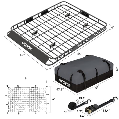Rooftop Cargo Carrier Combo Roof Rack Cargo Basket 64" x 50" x 4" (64" x 50" x 4")