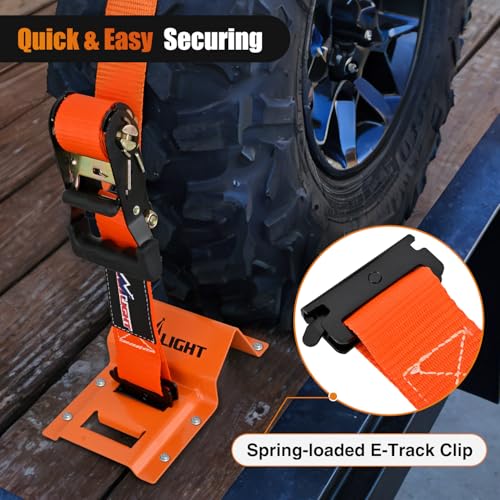 Wheel Chock Tie Down Kit with 4Pcs E Track Ratchet Straps (4Pcs E-Track Straps + 8Pcs Wheel Chock)