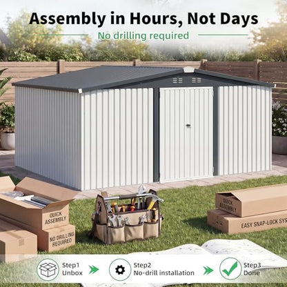 12' x 14' Waterproof Metal Outdoor Storage Shed (WHITE / 12x14)