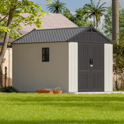 8x10 FT Resin Outdoor Storage Shed with Floor (Beige / 8x10 FT)