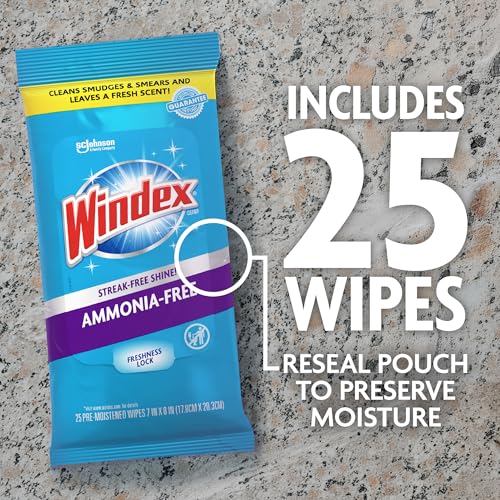 Ammonia Free Glass and Window Cleaning Wipes (25 Count (Pack of 1) / Ammonia Free Wipes)