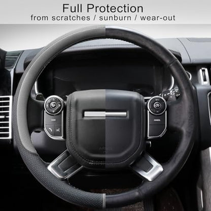 Breathable Car Steering Wheel Cover 16 inch Auto Universal Leather Wrap Non (A-Grey / L (15.5"-16"))