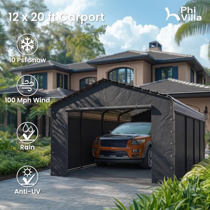 12x20 Carport (Grey with sidewalls / 12x20ft)