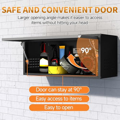 Metal Garage Wall Cabinet with Up (Black&gray / 13.8"H Wall Cabinet(1-Door))