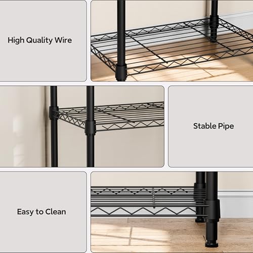 3 Tiers Shelf Metal Storage Shelves Wire Rack Closet Organizers with Wheel for Garage Kitchen Bathroom Laundry Black 11.8" D x 17.7" W x 28.8" H (3 Tiers, 11.8"D x 17.7"W x 28.8"H / Black)