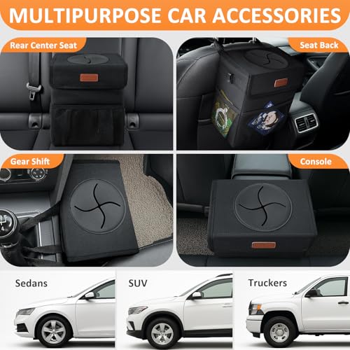 Car Trash Can with Lid Leak Proof Car Accessories for Women (4.2 Gallons / Black)