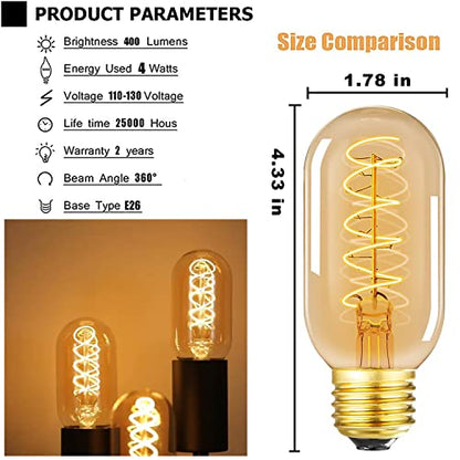Vintage LED Spiral Filament Bulb T14 (4.33in(110mm))