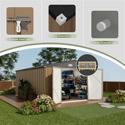 10x14 FT Outdoor Storage Shed (Brown / 10x14 FT)