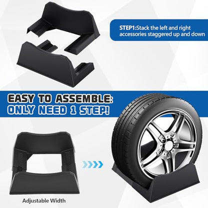 2 Pcs Car Tire Display Stand Wheel Display Rack Adjustable Width Rim Storage Wheel Rim Holder Tyre Stand Base Tire Tray Base for Exhibition Shop Garage Trade Show