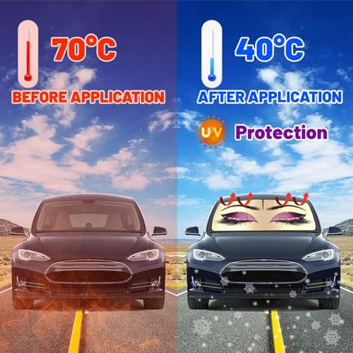 Hello Girl Gorgeous Eyelash Car Windshield Sun Shade Umbrella Automotive Windshield Sunshade Foldable Front Car Accessories Interior Decor to Keep Vehicle Cool for Most Vehicles 57'' X 30'' (57'' X 30'' / style-AB18)