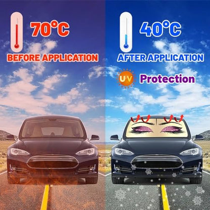 Hello Girl Gorgeous Eyelash Car Windshield Sun Shade Umbrella Automotive Windshield Sunshade Foldable Front Car Accessories Interior Decor to Keep Vehicle Cool for Most Vehicles 57'' X 30'' (57'' X 30'' / style-AB18)