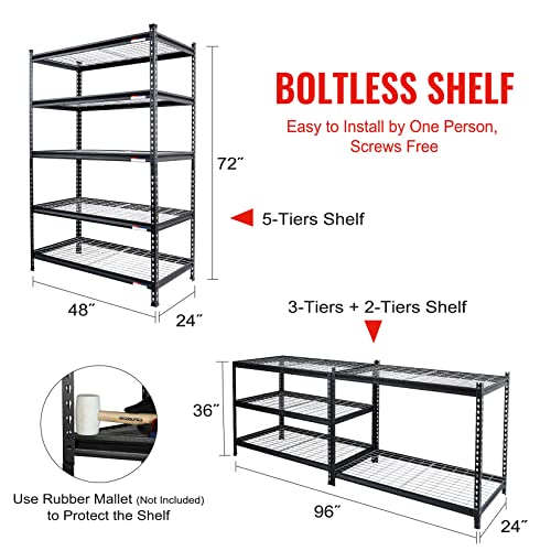 5 Tier Adjustable Metal Shelving (48"W x 24"D x 72"H)