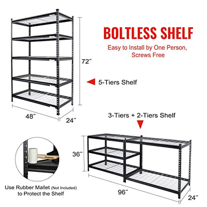 5 Tier Adjustable Metal Shelving (48"W x 24"D x 72"H)