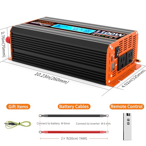 1100 Watt Pure Sine Wave Power Inverter 12V DC to 110V 120V Converter for Family RV Off Grid Solar System Car with Type (PSW-1100W)