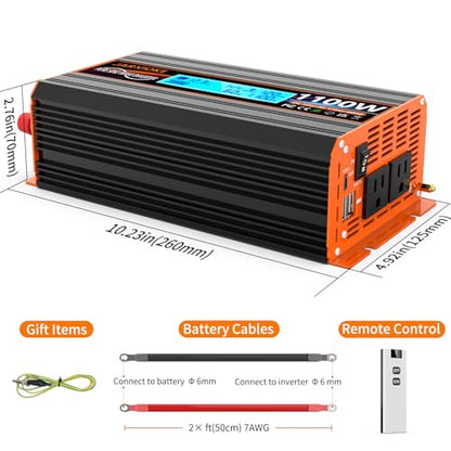 1100 Watt Pure Sine Wave Power Inverter 12V DC to 110V 120V Converter for Family RV Off Grid Solar System Car with Type (PSW-1100W)