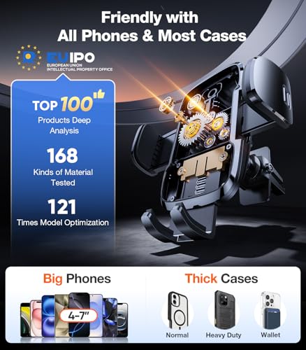 Ultra Durable Phone Holders for Your Car【96+LBS Strongest Suction】 Car Phone Holder Mount (Black)