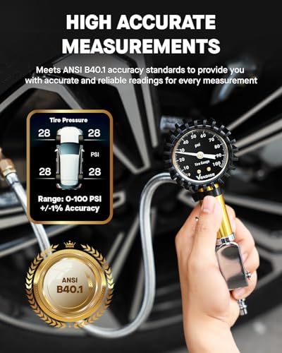 Tire Inflator with Pressure Gauge (0-100 PSI / Tire Inflator Gauge)