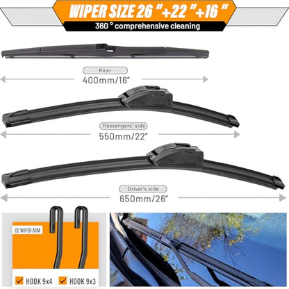 Windshield Wiper Blade Replacement for Lexus RX350 RX450h 2010 (26+22+16")