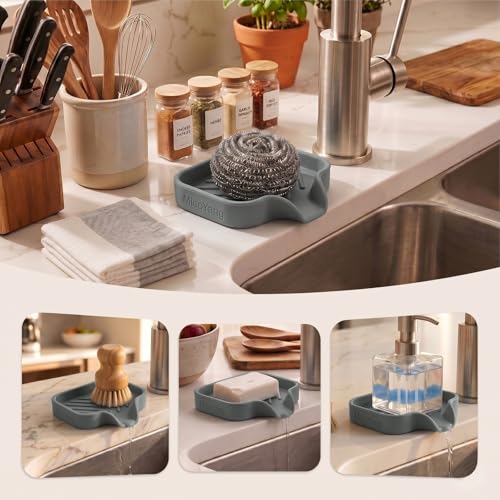 Silicone Soap Dish with Drain Spout (Grey / S(4.9"×3.2"))