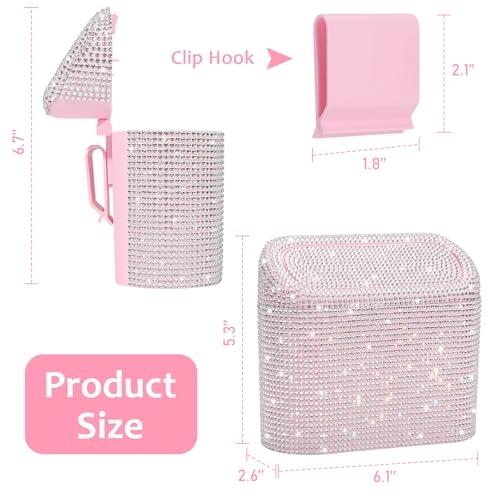Bling Car Trash Can with Lid (Light Pink/White Rhinestone)