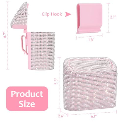 Bling Car Trash Can with Lid (Light Pink/White Rhinestone)
