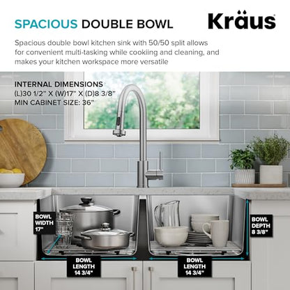 Fairlane 33 inch Undermount Double Bowl 18 (33 Inch / Double Bowl — Undermount)