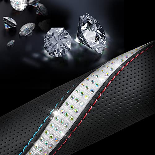 Bling Diamond Black Leather Steering Wheel Cover (Multicolor Diamond 1PCS)