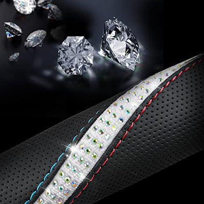 Bling Diamond Black Leather Steering Wheel Cover (Multicolor Diamond 1PCS)