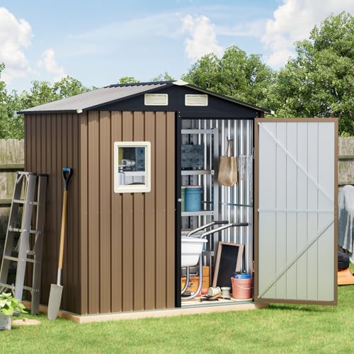 Outdoor Steel Storage Shed (6X4FT / Brown)